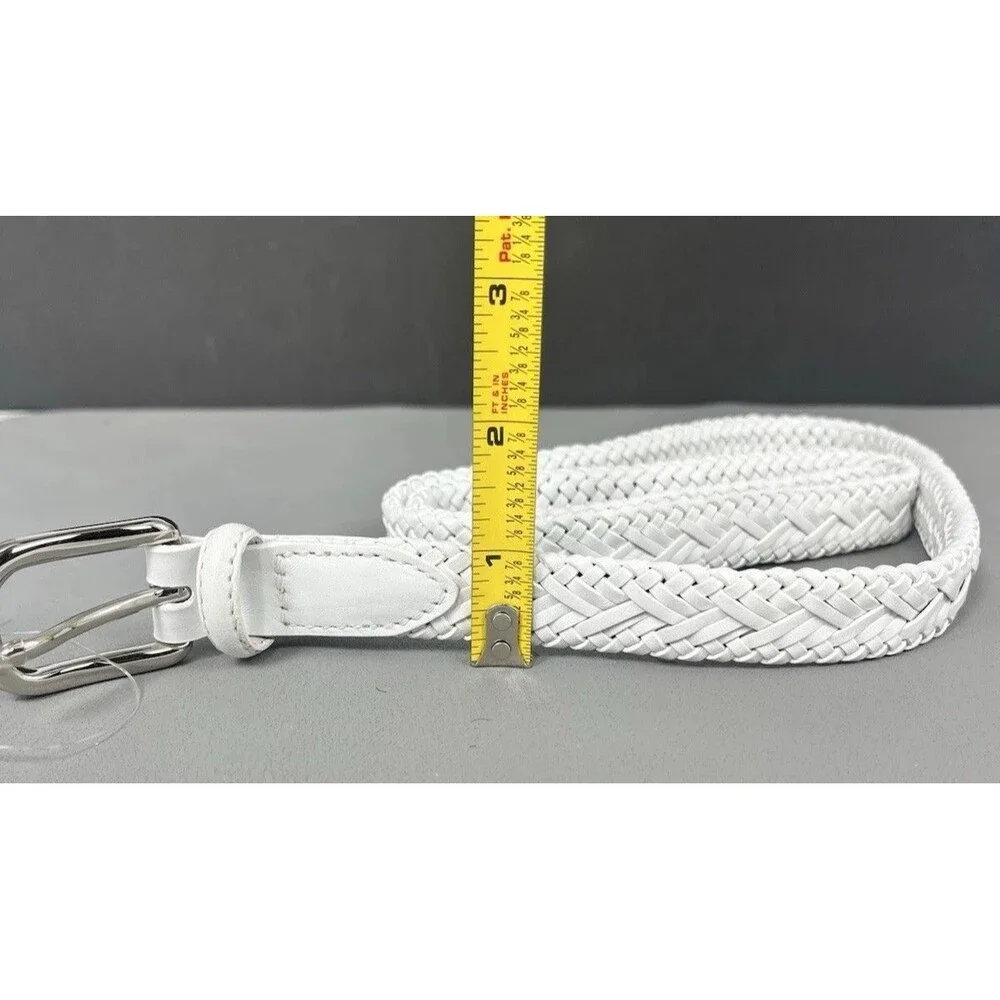 Talbots Genuine Leather Skinny Woven Belt Women Large White Boho Euro Preppy NWT